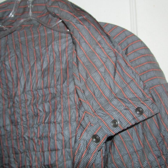 Babette SF Snap Shirt Jacket Crinkle Grey Stripe Unique Pockets Padded Collar - Picture 5 of 13